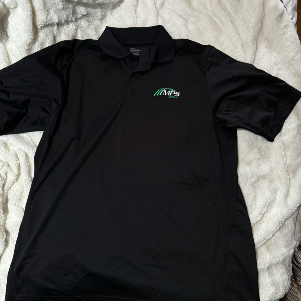 Black collared work shirt. MPS group